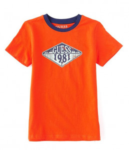 Tricou guess din bumbac pe alb si portocaliu de baieti
