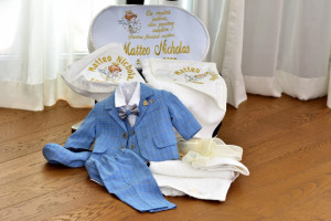 Trusou de botez pentru băiețel bleu, cu ingeras