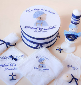 Trusou pentru botez cu cutie si lunamare tema ursulet