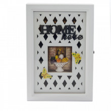 Cutie pentru chei "Home is here" cu tablou, fluturi, si 6 agatatoare