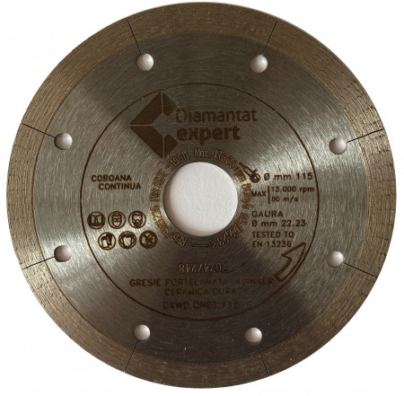 Disc DiamantatExpert pt. Portelan dur, ceramica dura - Ultra Long Life 115x22.2 (mm) Ultra Premium - DXWD.QNBT.115