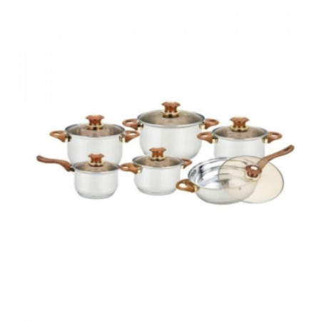 Set 12 piese, 6 oale inox si 6 capace sticla termorezisenta, GR-1504