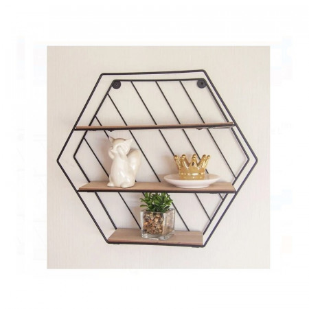 Raft decorativ 3 niveluri, in forma Hexagonala, dimensiune 35 x 9 x 30,5 cm