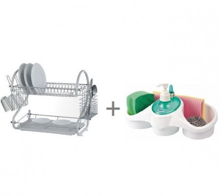 Uscator vesela cu tavita de scurgere + Dispenser detergent de vase