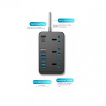 Prelungitor cu 3 prize si 6 USB 3.1A, protectie supratensiune, cablu de 1.6m
