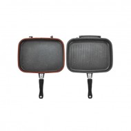 Tigaie dubla Easy Cook, dreptunghiulara, grill, aluminiu, 32X24X7,5 cm