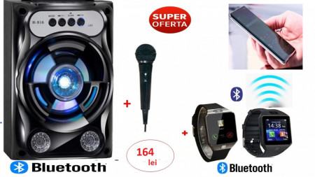 SET :Ceas SMARTWATCH TELEFON cu Sim si camera foto + Boxa Bluetooth profesionale cu Acumulator ,Usb,Radio Fm + CADOU Microfon!