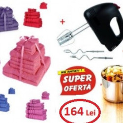 Pachet 6 prosoape XXL Deluxe tip Hotel + Mixer Electric + CADOU Set vase 10 piese