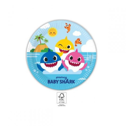 Pack 8 Pratos Festa Baby Shark 23cm