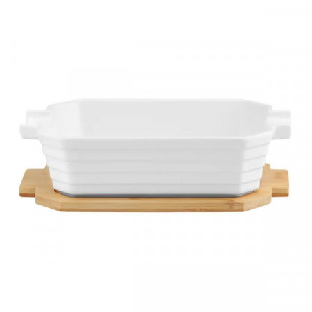 Vas dreptunghiular din portelan cu suport de bambus 21x15 cm
