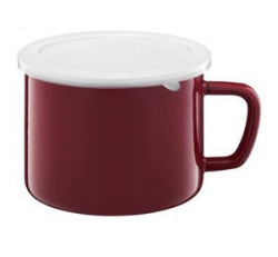 Cana emailata 12 cm 1L cu capac plastic visiniu