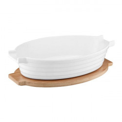 Vas oval din portelan cu suport de bambus 24x17x cm