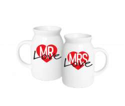 Set 2 Cani Lapte/Vin Fiert Mrs+Mr Love