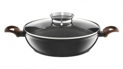 Tigaie adanca 28cm cu capac Aroma Knob System cu invelis Qualum Basic Stone Edition Darkwood