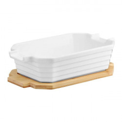 Vas dreptunghiular din portelan cu suport de bambus 21x15 cm