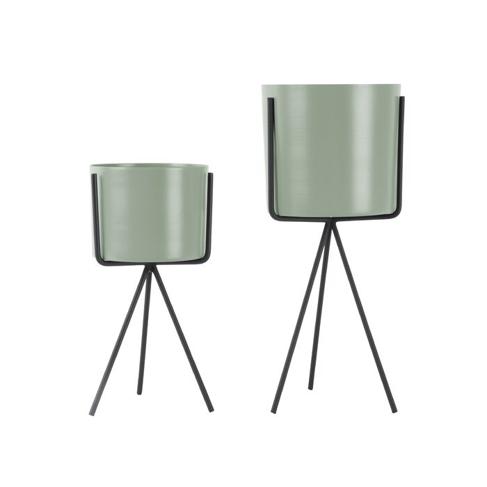 Set de 2 ghivece Birdella, negru/verde, metal