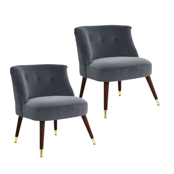 Set de 2 scaune tip fotoliu Maddox catifea/lemn, gri, 73 x 62 x 65 cm
