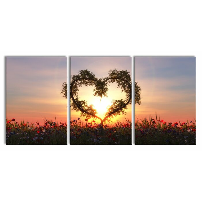 Poza Tablou a€Sunset lovea€, 3 piese, 100 x 210 cm