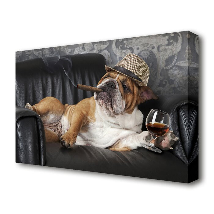 Tablou Bulldog, poliester, negru/maro, 81,3 x 121,9 x 4,4 cm