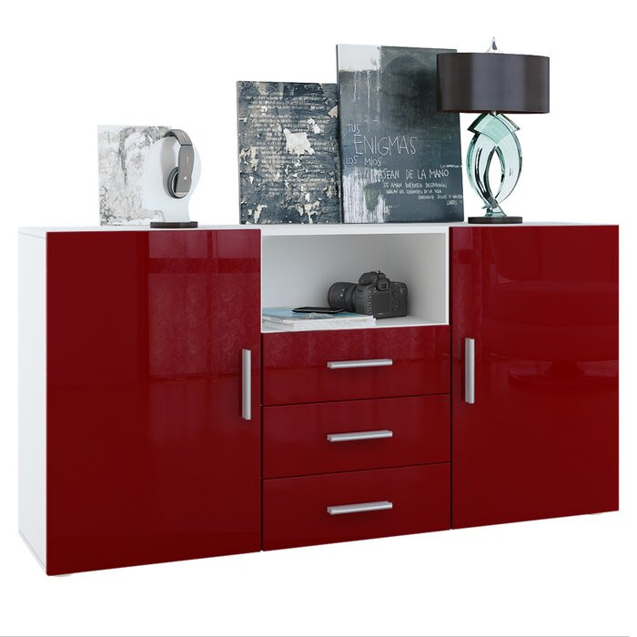 Buffet Skadu, PAL, alb/rosu, 72 x 139 x 35 cm
