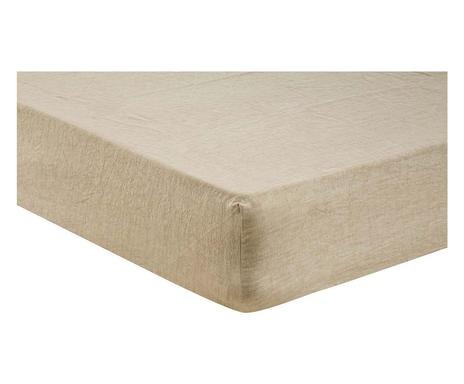 Cearsaf pat cu elastic Puro din in culoarea nisipului, 140x200