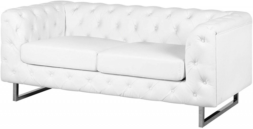 Canapea CHESTERFIELD, lemn de stejar, alba, 195 x 70 x 76 cm