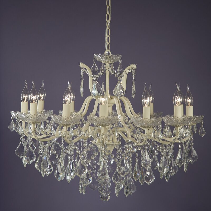 Candelabru din cristal cu 12 lumini în stil lumânare, crem, 60cm H x 84cm W x 84cm D