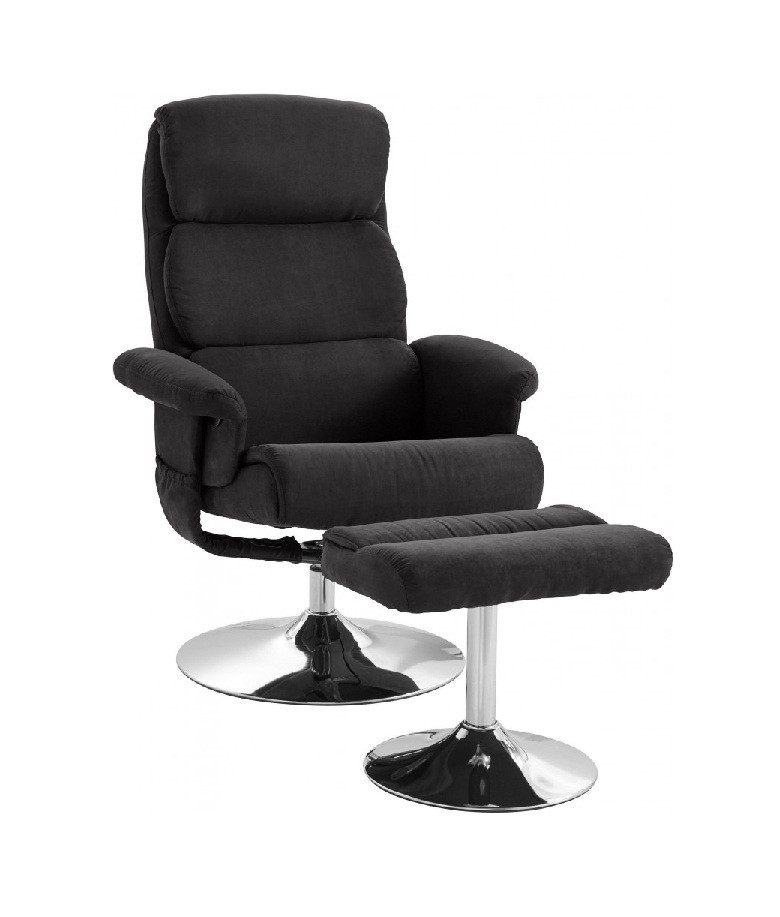 Fotoliu recliner Boston cu taburet otoman, tesatura/metal, negru, 76x106x74 cm