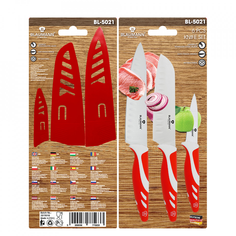 Set 3 cutite de bucatarie Blaumann cu lama din otel inoxidabil, BL-5021, rosu - 1 | YEO