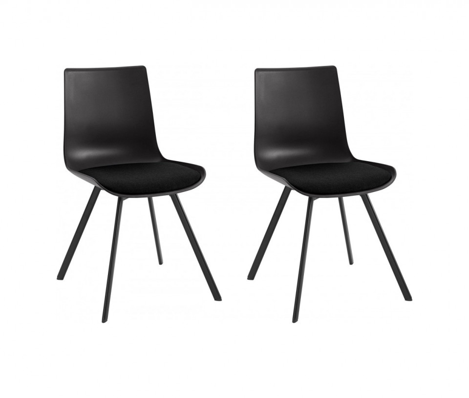 Set de 2 scaune Lucky, tesatura/metal, negru/negru, 48x40x43 cm