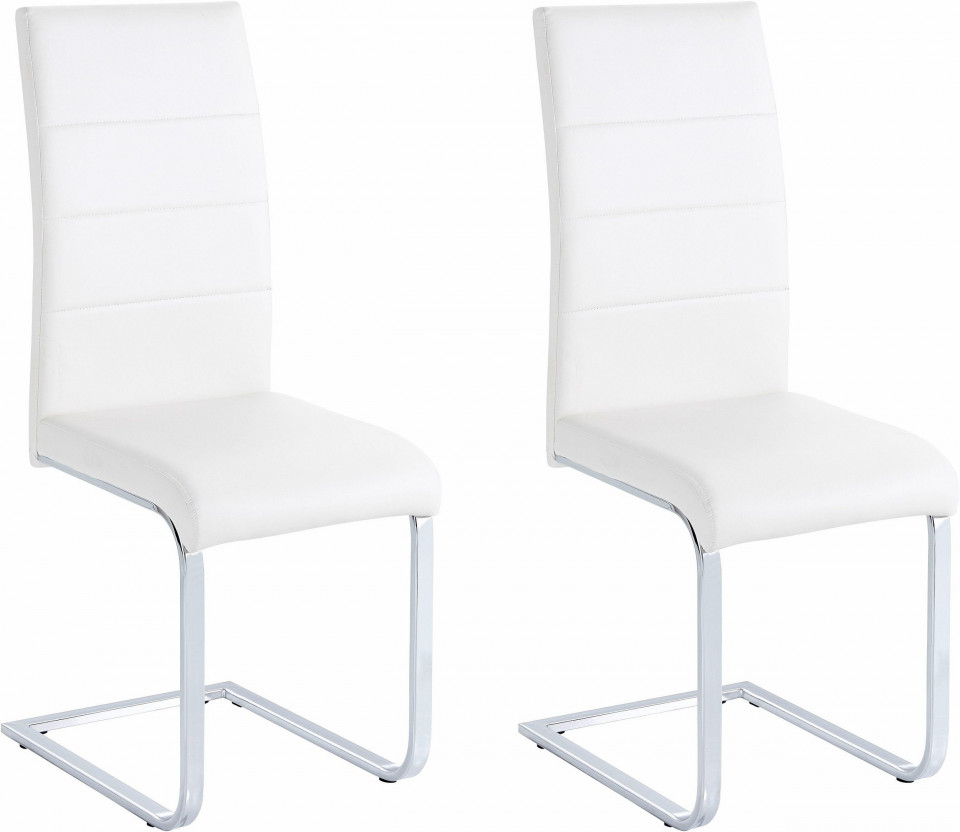 Set de 2 scaune tapitate Josy piele sintetica/metal, alb/argintiu, 42 x 44 x103 cm