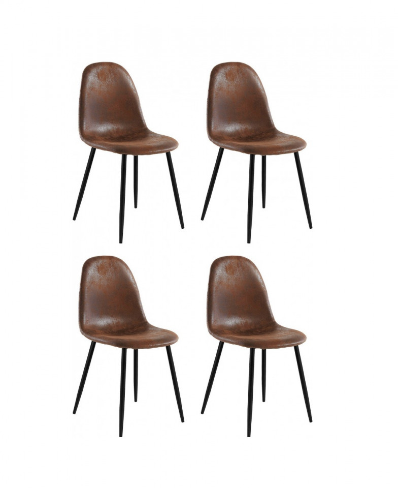 Set de 4 scaune Miller, tesatura/metal/decor stejar, maro antichizat, 44x52x87 cm