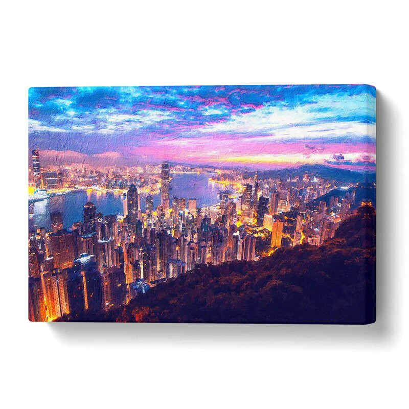 Tablou 'Hong Kong Skyline at Sunset', 35 x 50 cm