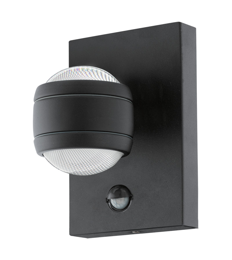 Aplica exterior cu senzor Sesimba, LED, metal/plastic, negru/transparent, 2 becuri, 3,7 W, 560 lm