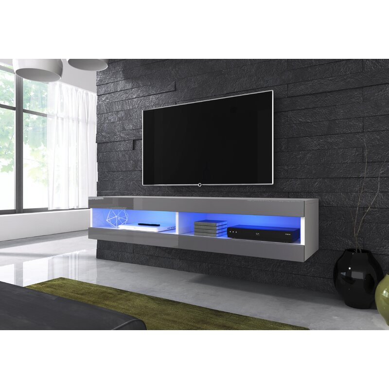 Comodă TV 65 " Korando, alb / gri, 150cm L x 30cm H x 40cm D