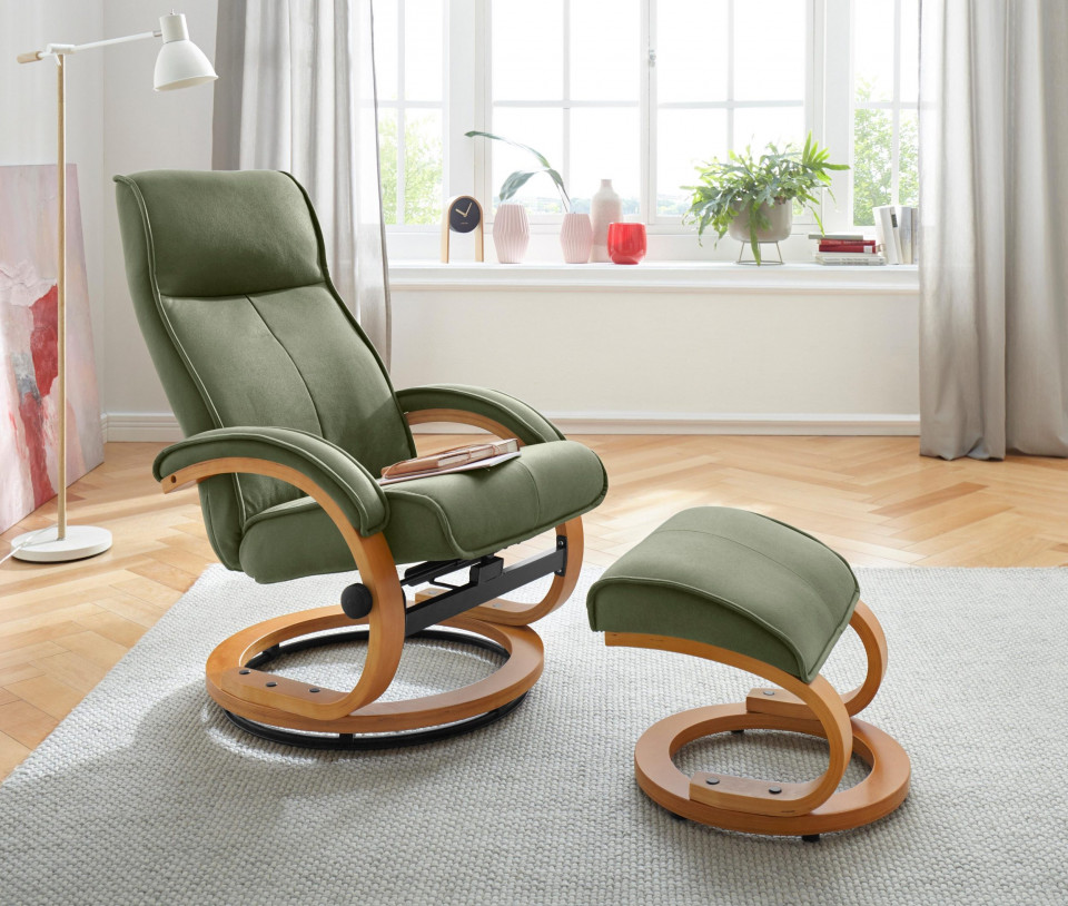 Fotoliu recliner Lille cu ottoman - microfibra - verde