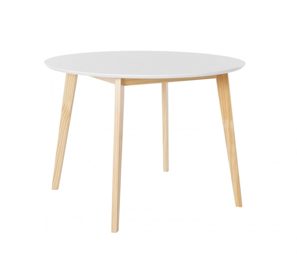 Masa de living rotunda Cody, MDF/lemn masiv de pin, alb, diamentru 105 cm