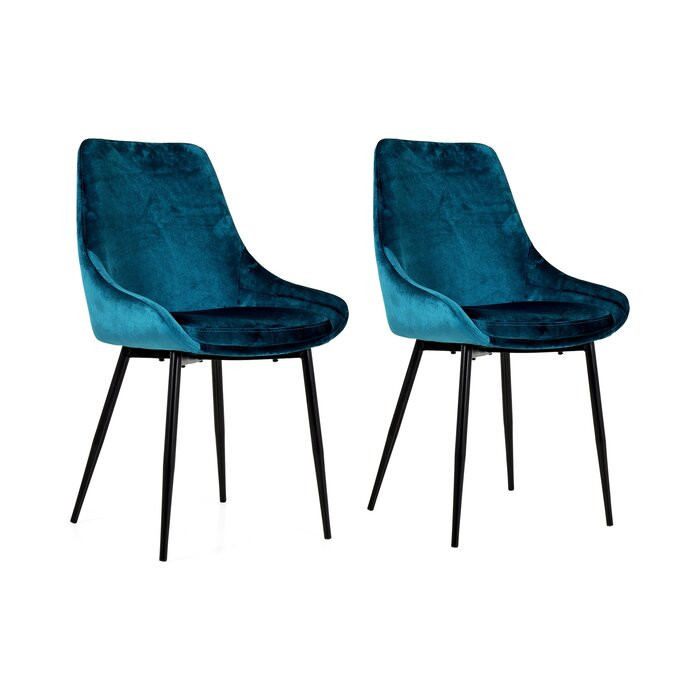 Set de 2 scaune Mankato, metal/velur, albastre, 85 x 48 x 55 cm