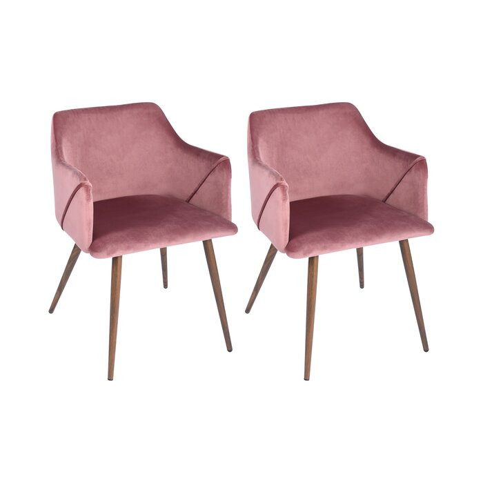 Set de 2 scaune Sofiya tapitate, catifea roz/ metal maro, 75.5 x 52 x 52 cm