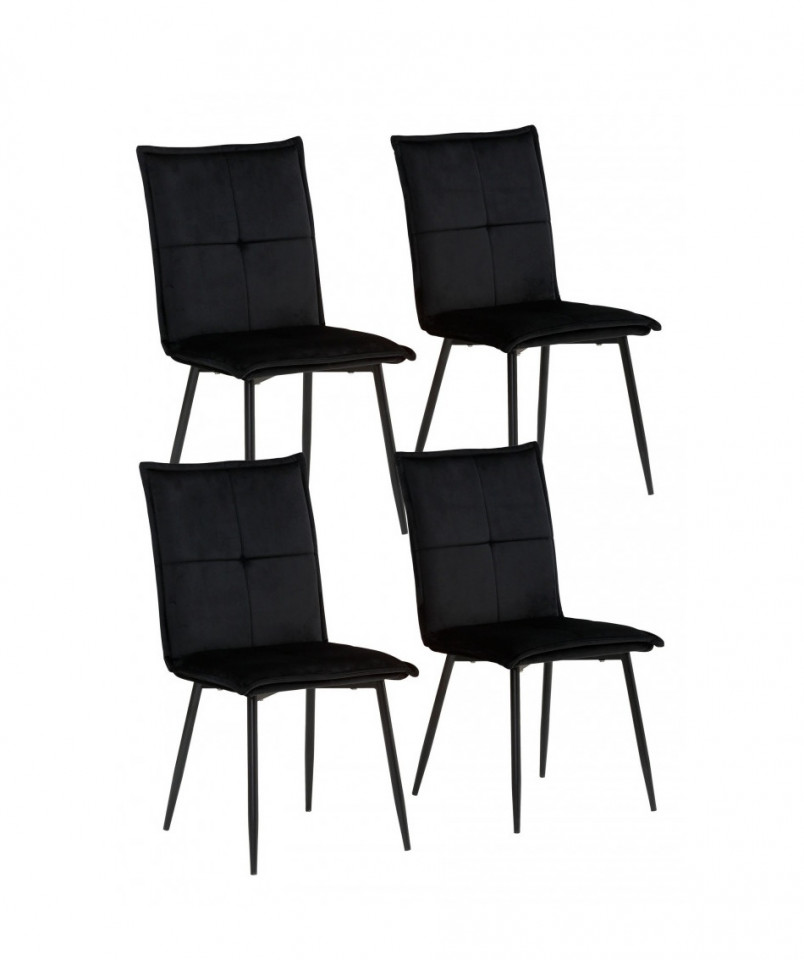 Set de 4 scaune Donna Meila, catifea /metal, negru, 59x48x93 cm title=Set de 4 scaune Donna Meila, catifea /metal, negru, 59x48x93 cm