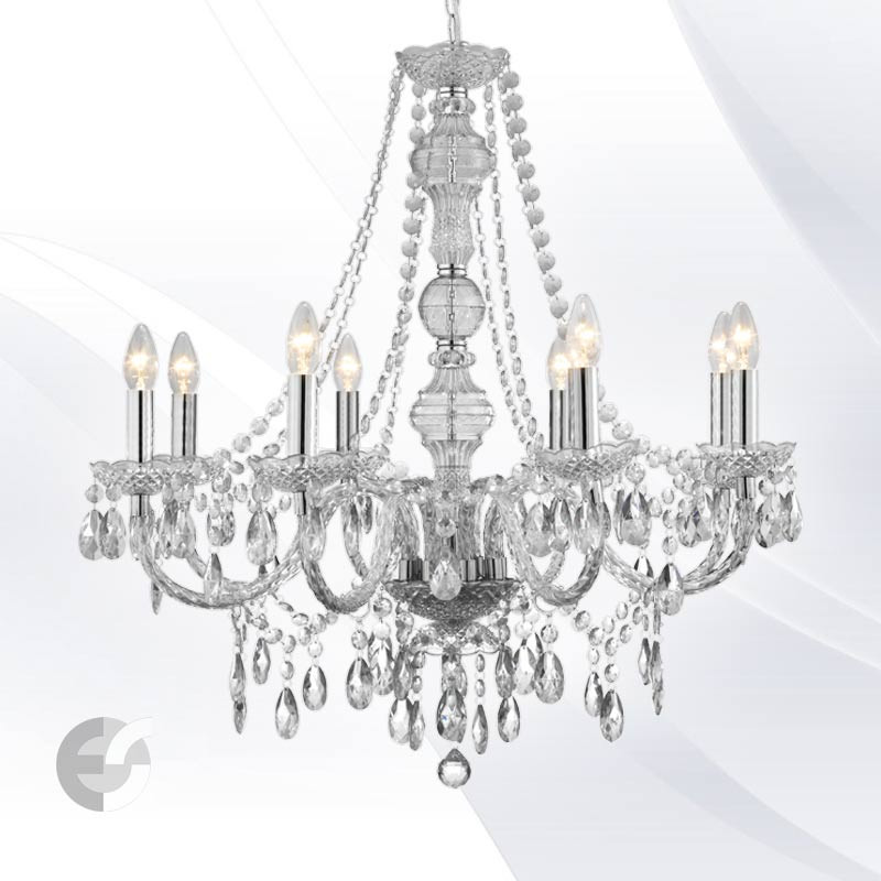 Candelabru Marie Therese I sticla acrilica/metal, alb, 8 becuri, diametru 74 cm, 230 V, 60 W