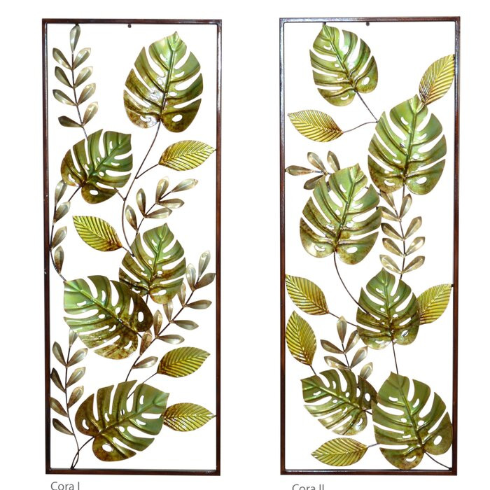 Set de 2 decoratiuni de perete Leaves, verde/argintiu, 91 x 35 cm