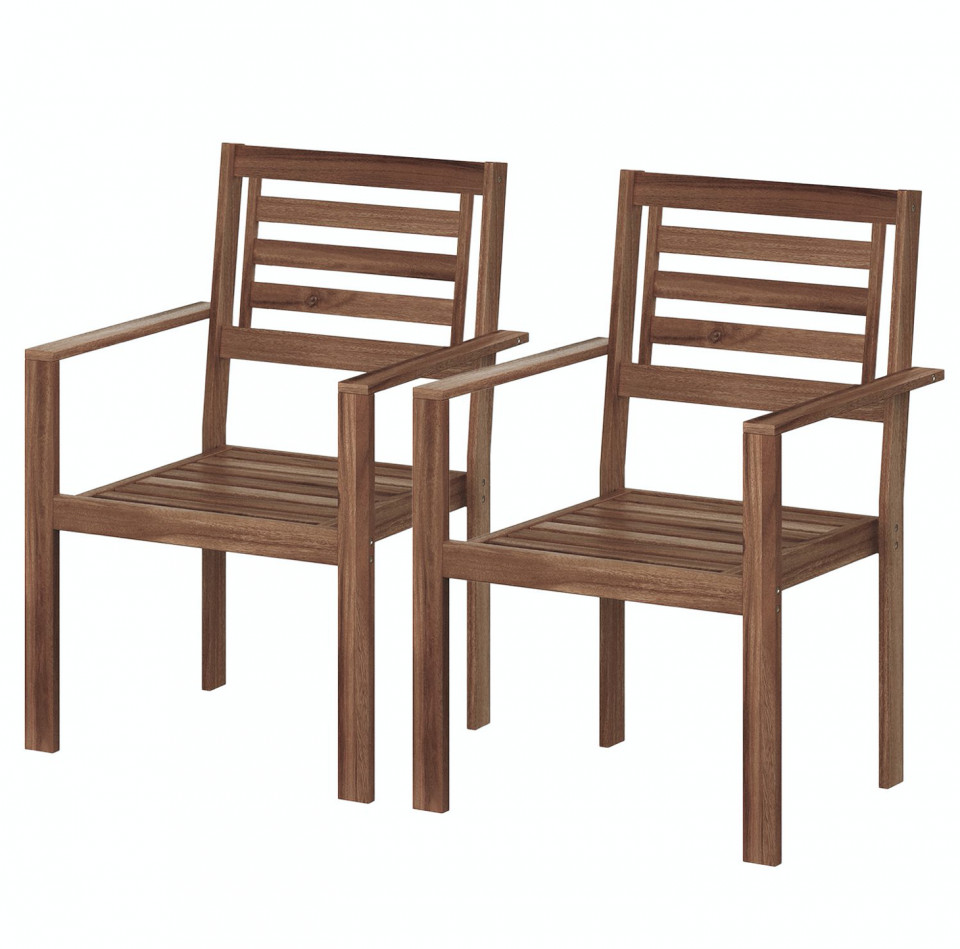 Set de 2 scaune de gradina Mimo lemn masiv salcam, maro, 58 x 85 x 54 cm