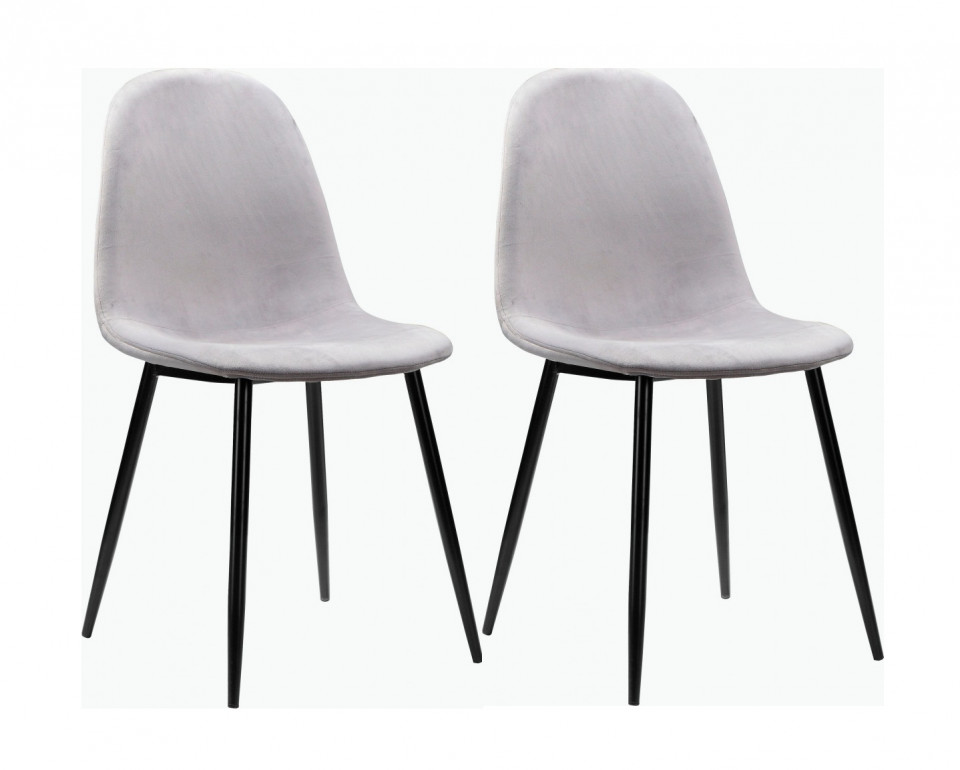 Set de 2 scaune tapitate Monza Eadwine catifea/metal, gri, 44x52x87 cm