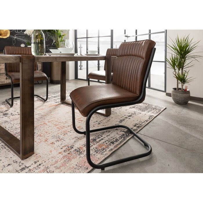 Scaun Label, metal/piele, maro, 89 x 52 x 62 cm