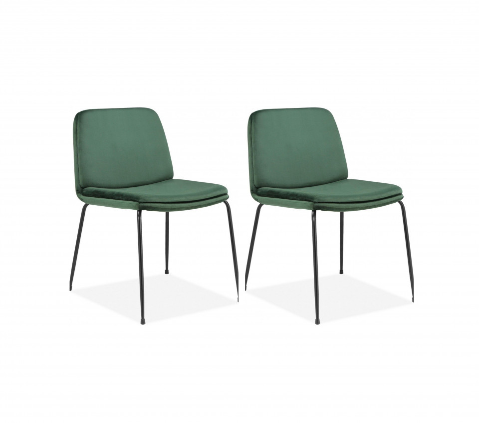 Set de 2 scaune Heine Svaneke, catifea, verde smarald, 51x59x78 cm