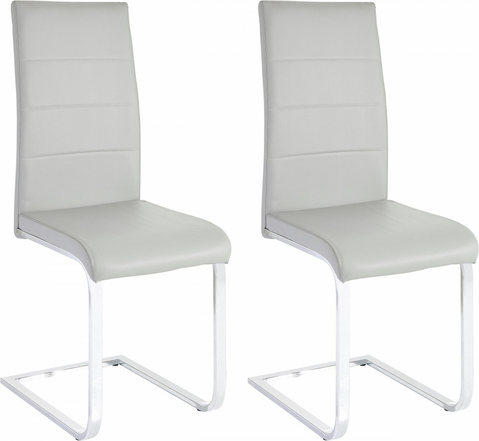 Set de 2 scaune tapitate Josy - piele sintetica - gri/metal