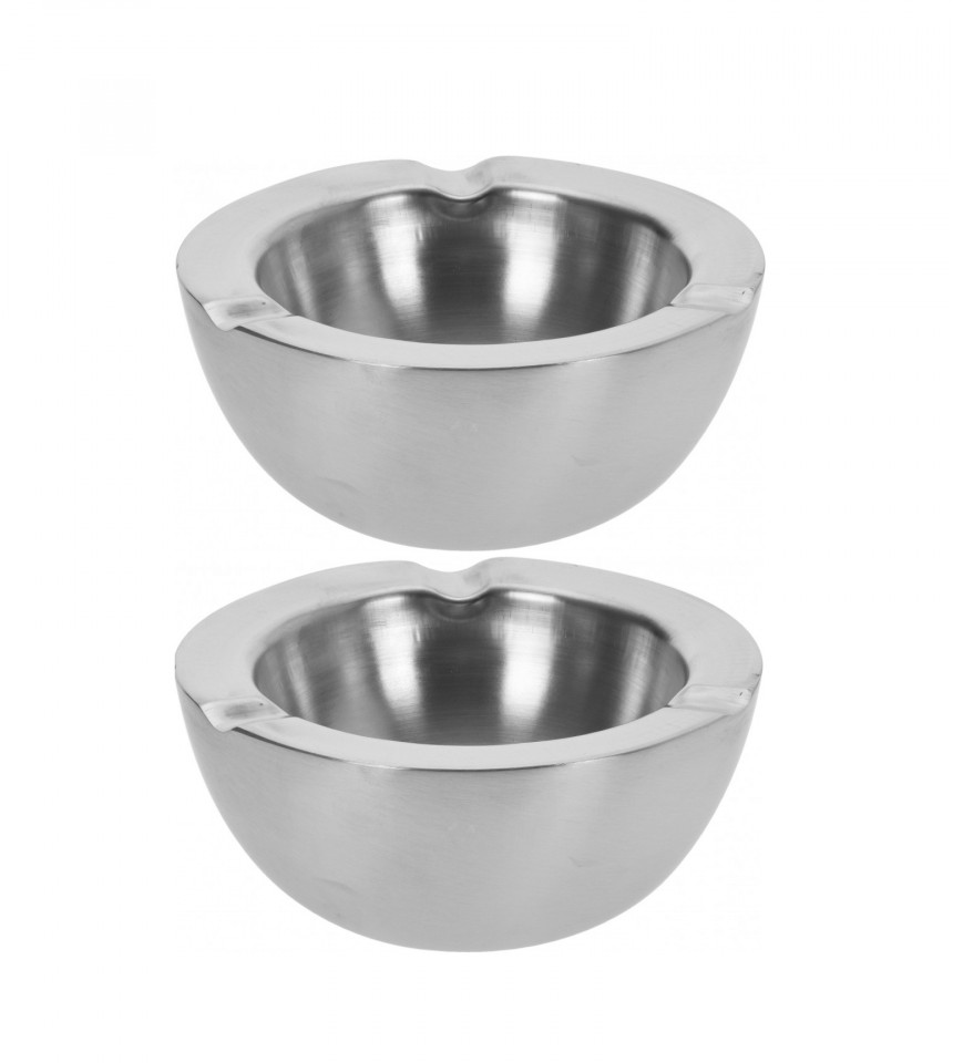 Set de 2 scrumiere Karll, inox, pereti dubli, 12 cm diametru si inaltime 5.4cm