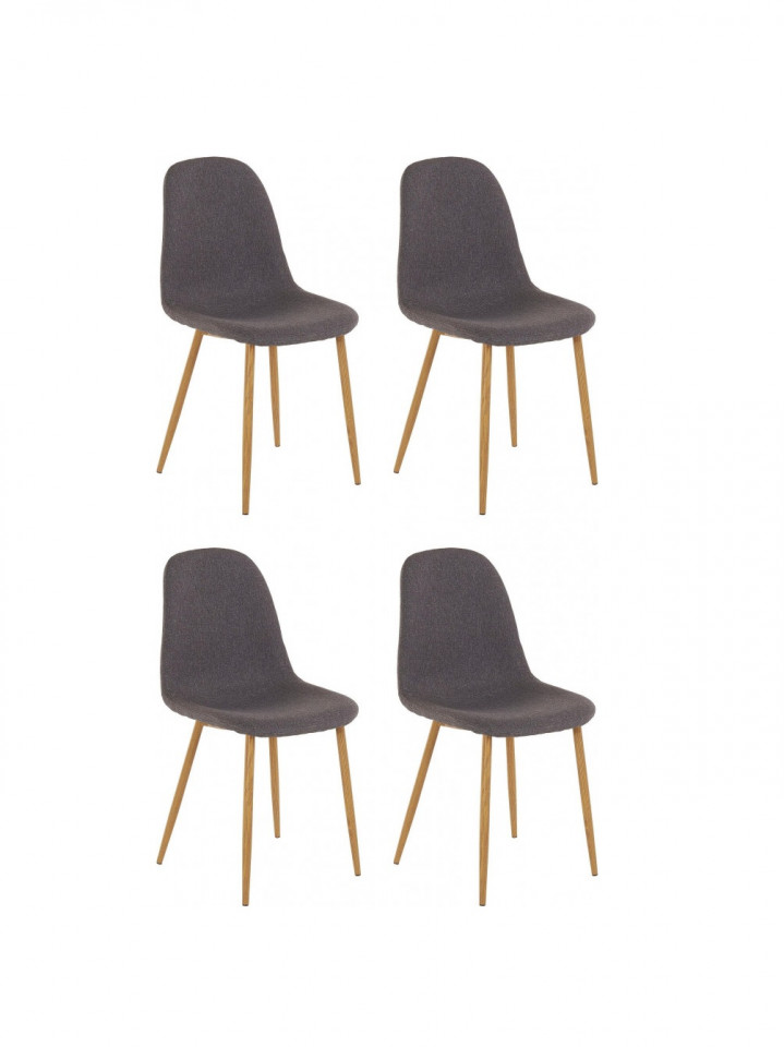 Set de 4 scaune Miller, tesatura/metal/decor stejar, antracit, 44x52x87 cm
