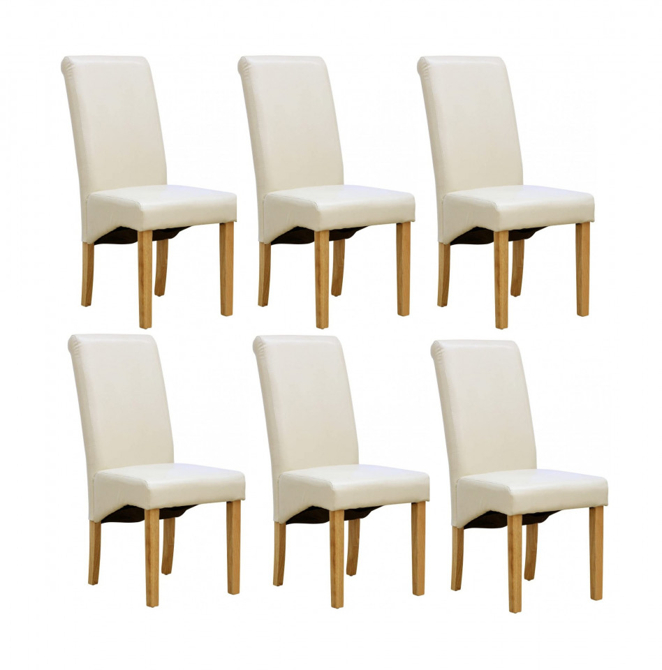Set de 6 scaune de living Cambridge, piele sintetica, picioare lemn natur, crem chilipirul-zilei.ro/